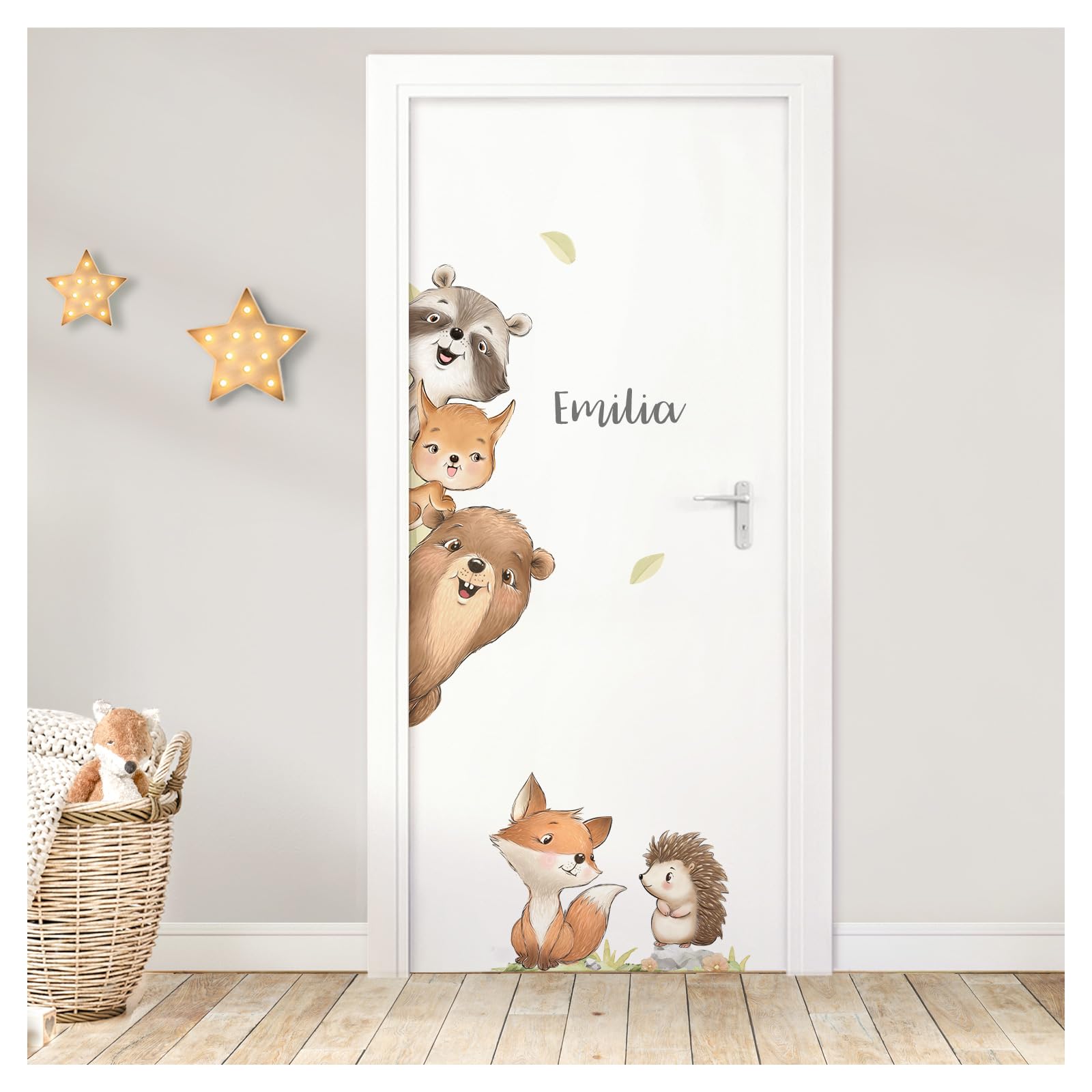 DEKO KINDERZIMMER Türaufkleber Waldtiere personalisiert Wandtattoo mit Name Babyzimmer Wandsticker Kinderzimmer Schlafzimmer Wandaufkleber Wanddeko DK1149-03