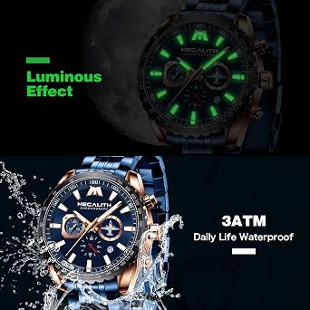 MEGALITH watches men stainless steel chronograph wristwatch men large with date - waterproof quartz watch for men gift
