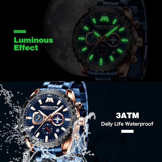 MEGALITH watches men stainless steel chronograph wristwatch men large with date - waterproof quartz watch for men gift