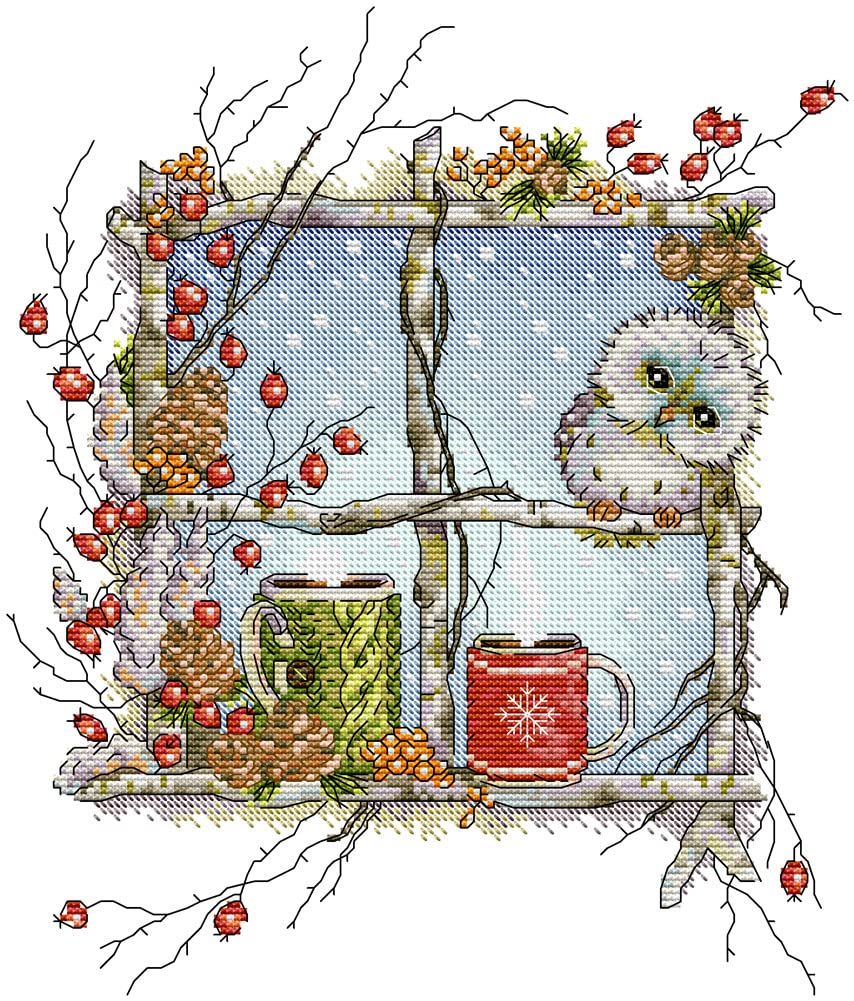Awesocrafts Cross Stitch Stamped Kits The Owl on The Window Easy Patterns Cross Stitching Embroidery Needlework Kit Supplies