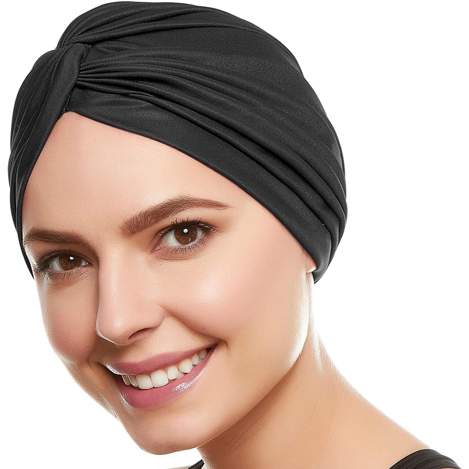 Women's Turban Beanie Hat, Pre Tied Head Wrap, Soft Black Cap