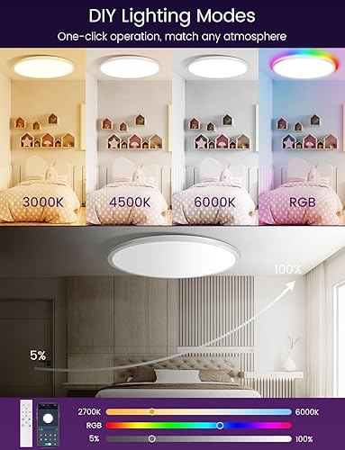 Miniatura 2 de Aphyni Luces LED de techo inteligentes de 15.8 pulgadas, 36W 3600LM luces de techo con control remoto 2700-6000K, luz de techo RGB redonda ultrafina