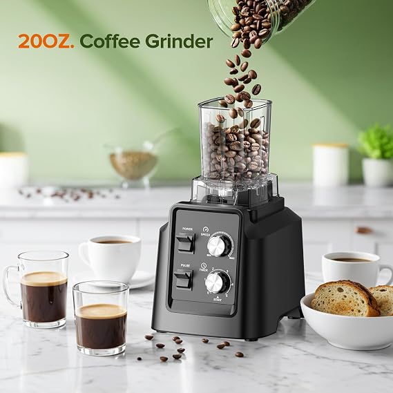 Blender, 1800W Blender with Grinder - 6-Blade Professional Smoothie Blenders for Kitchen, Crushes Ice, Self-Cleaning, 68oz & 20oz Jars Dishwasher Safe, for Baby Food, Nut Butter