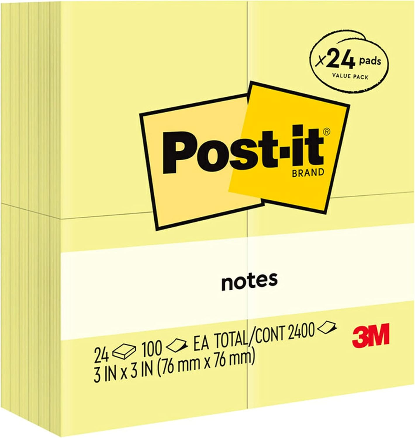 Postit Notes, 3x3 in, 24 Pads, America's No.1 Favorite Sticky Notes