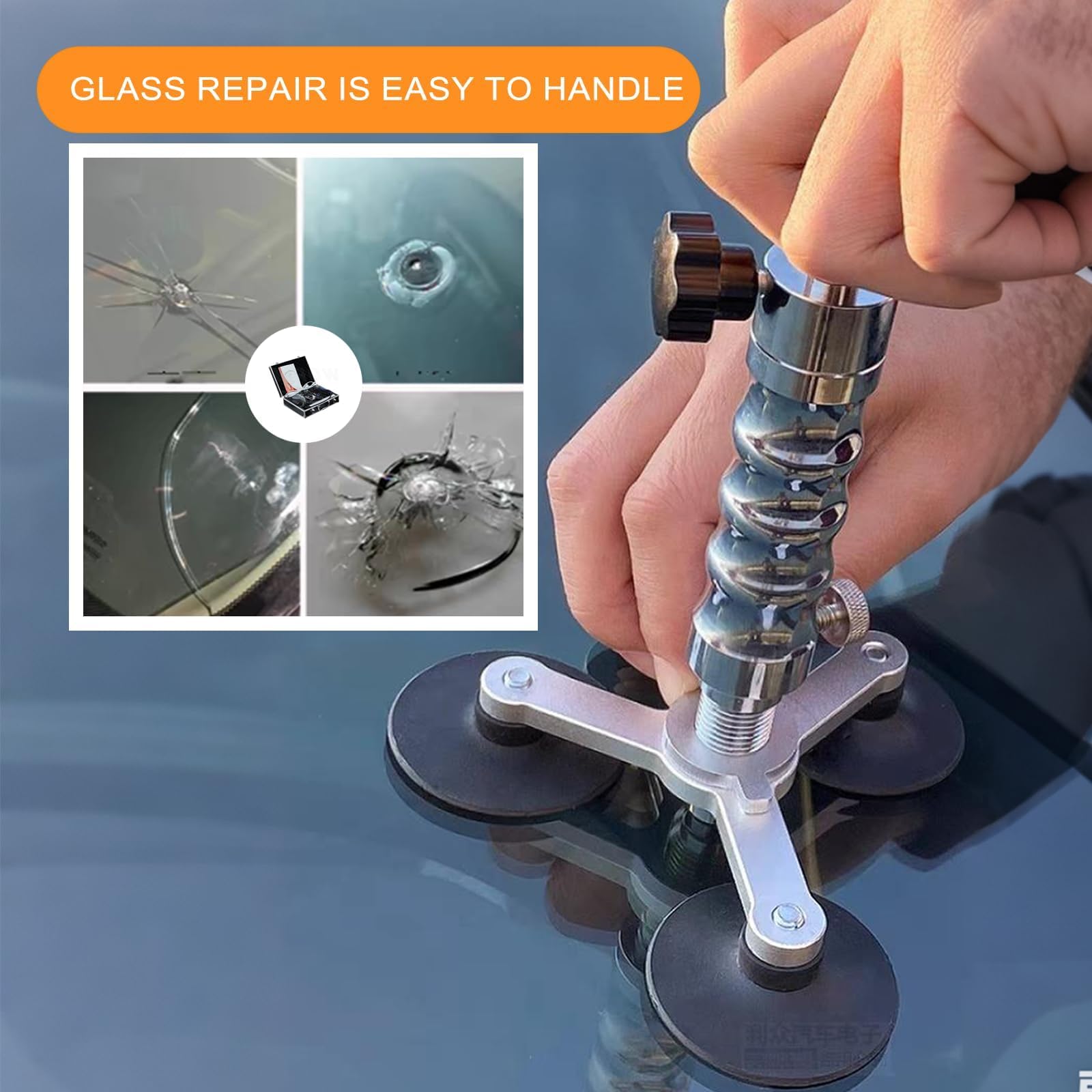 Kit de reparación de parabrisas, bomba de vacío de acero inoxidable para grietas de impacto, fácil de usar y solución eficaz para reparaciones rápidas, completo con las herramientas necesarias