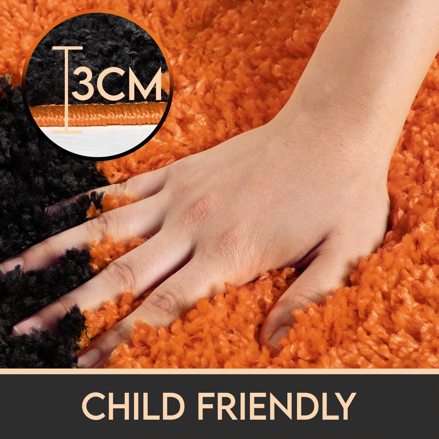 HomebyHome Alfombra Infantil Redonda Peludo de Pila Larga Diseño de Baloncesto de fútbol Habitación de los niños de los bebés Suave y Esponjoso Redondo, Color:Naranja, Tamaño:120 cm Redondo