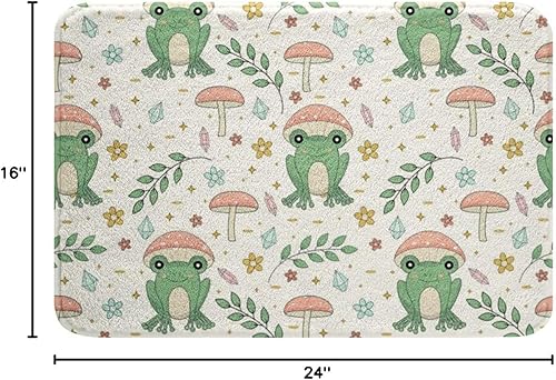 Miniatura 2 de Alfombra de rana verde, alfombra de puerta de hongo rosa, tapete de baño Kawaii con rana de árbol, lindo hongo y rana, animales de granja, tapete