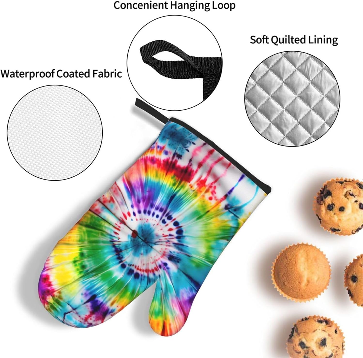 Tie Dye Hippies Print Heat Resistant Microwave Gloves, Used for Baking, Cooking, and Fashion Kitchen Essentials