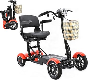 Electric Mobility Scooter for Adults 12 Miles Range 2x250 Watt Motors Foldable Motorized Scooter with Led Light Red