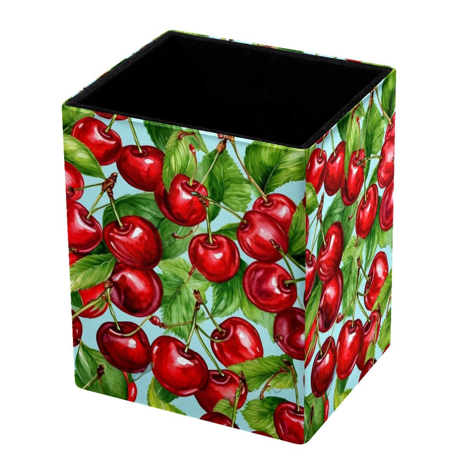 VAPOKF Pencil Holders for Desk, Delicious Cherry Printed Pen Holders Pen Pot Makeup Brushes Storage Desktop Stationery Supplies Organiser for Home Office