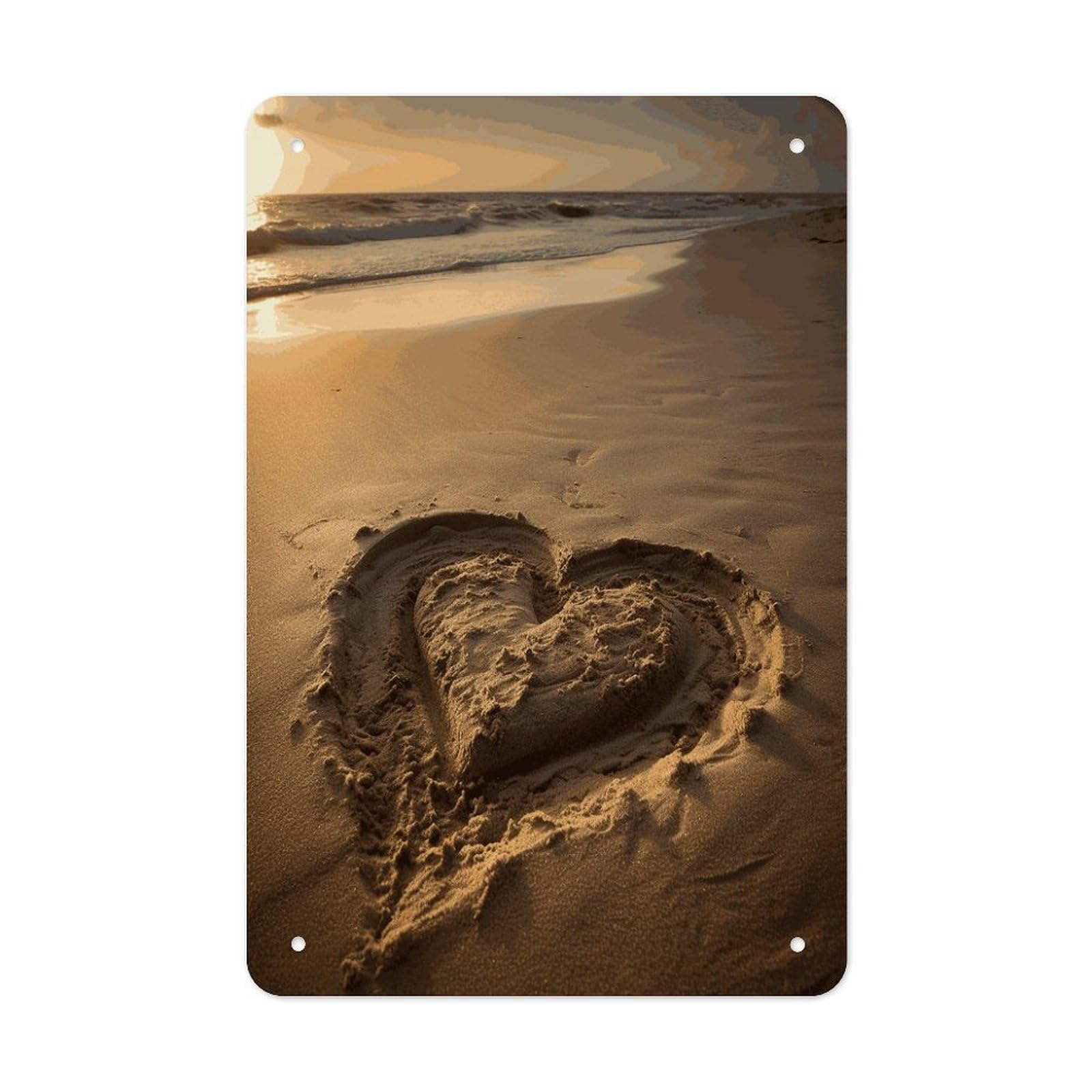 Btcowzrv Style Hearts Drawn On The Beach Metal Tin Sign Wall Decor Hanging Plaque
