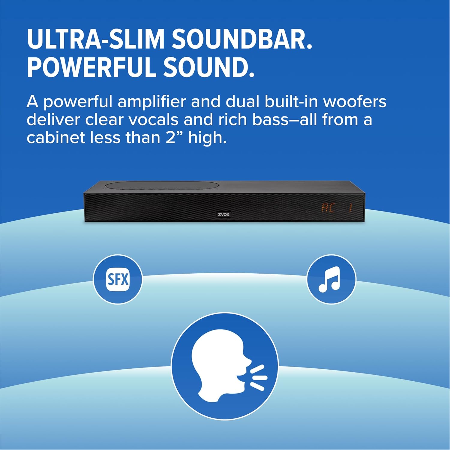 ZVOX AccuVoice AV835 Dialogue Clarifying Soundbar - Patented Hearing Technology with 20 Levels of Voice Boost, Dual Woofers, Low-Profile TV Speaker for Home Theater and Smart TV - Black - Image 4