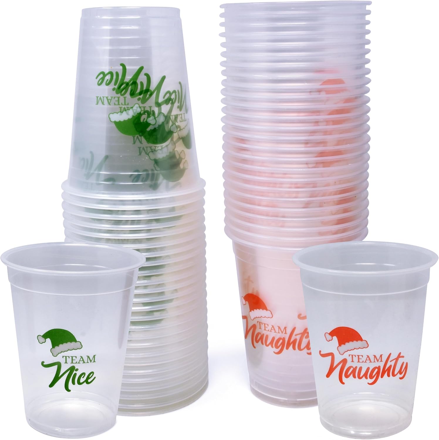 50 Pack Disposable Plastic Christmas Cups 16 oz. Team Naughty or Nice
