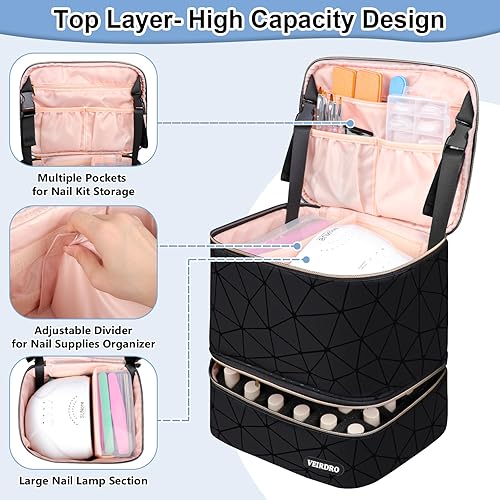 Miniatura 3 de Bolsa Organizadora de Esmalte de Uñas con Capacidad para 30 Botellas (15ml0.5 fl oz) y Lámpara de Uñas, Estuche de Almacenamiento Portátil de Viaje