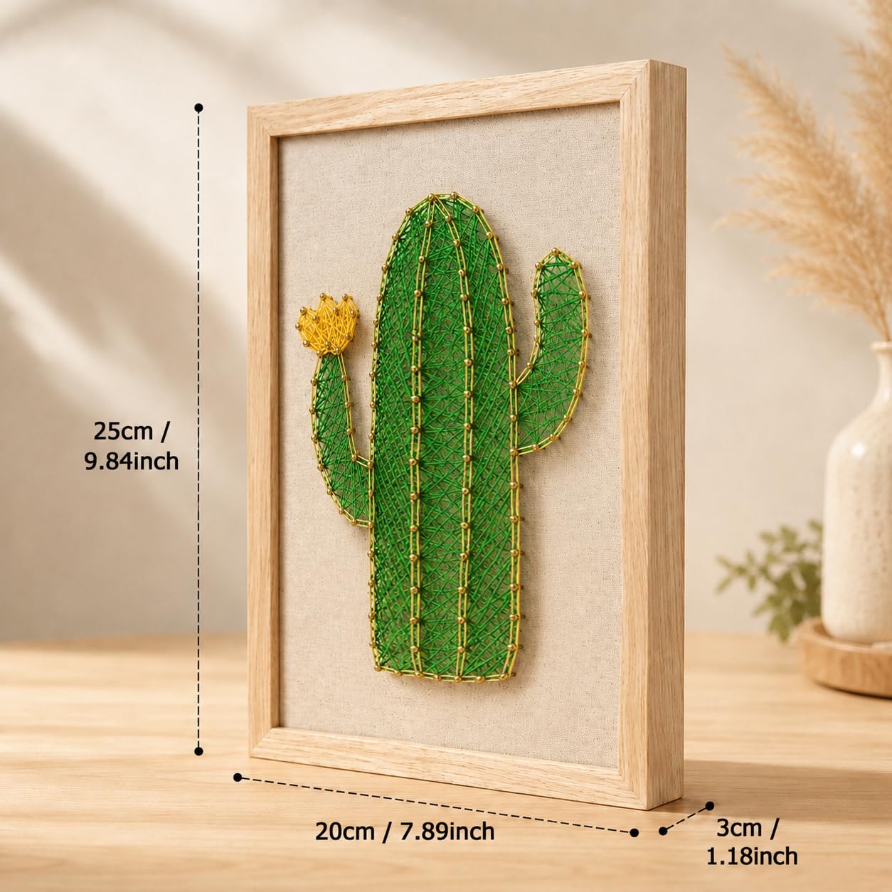 FunSpace Manualidades con Hilo y Clavos con Bastidor y Todos los Accesorios Necesarios para Niños, Adultos, Estudiantes - Decoración de Pared para el Hogar - Regalo Único (Cáctus)