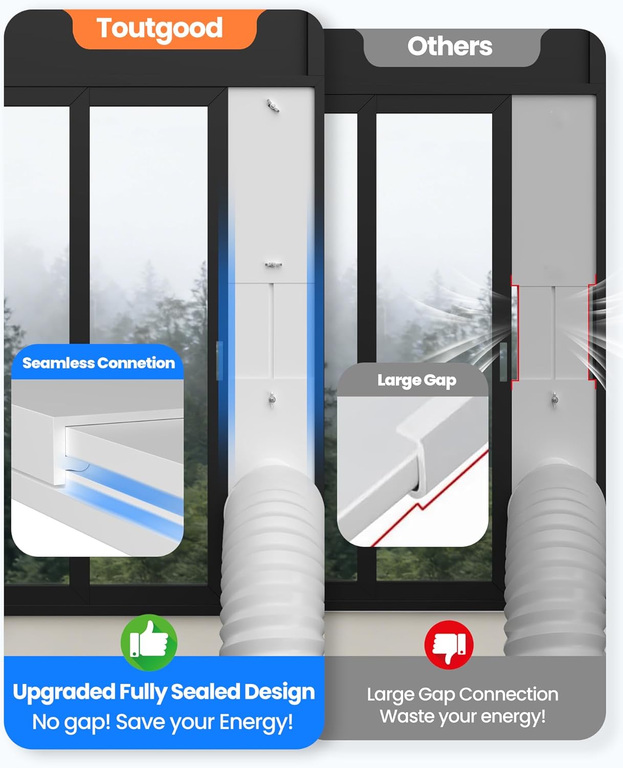 Portable Air Conditioner Window Vent Kit with 82" Length, 5.9" Diameter Exhaust Hose, 13Pcs Universal PVC AC Window Slide Seal with 4 Panel(17" to 63") for Horizontal&Vertical 17-63 inch image 2 of 8 B0CQP18H36