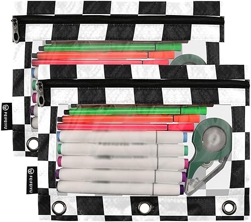 Vista 26 de ALAZA Estuche para lápices para carpeta de 3 anillas, carpetas con estampado de vacas, bolsas para lápices con ventana transparente con cremallera