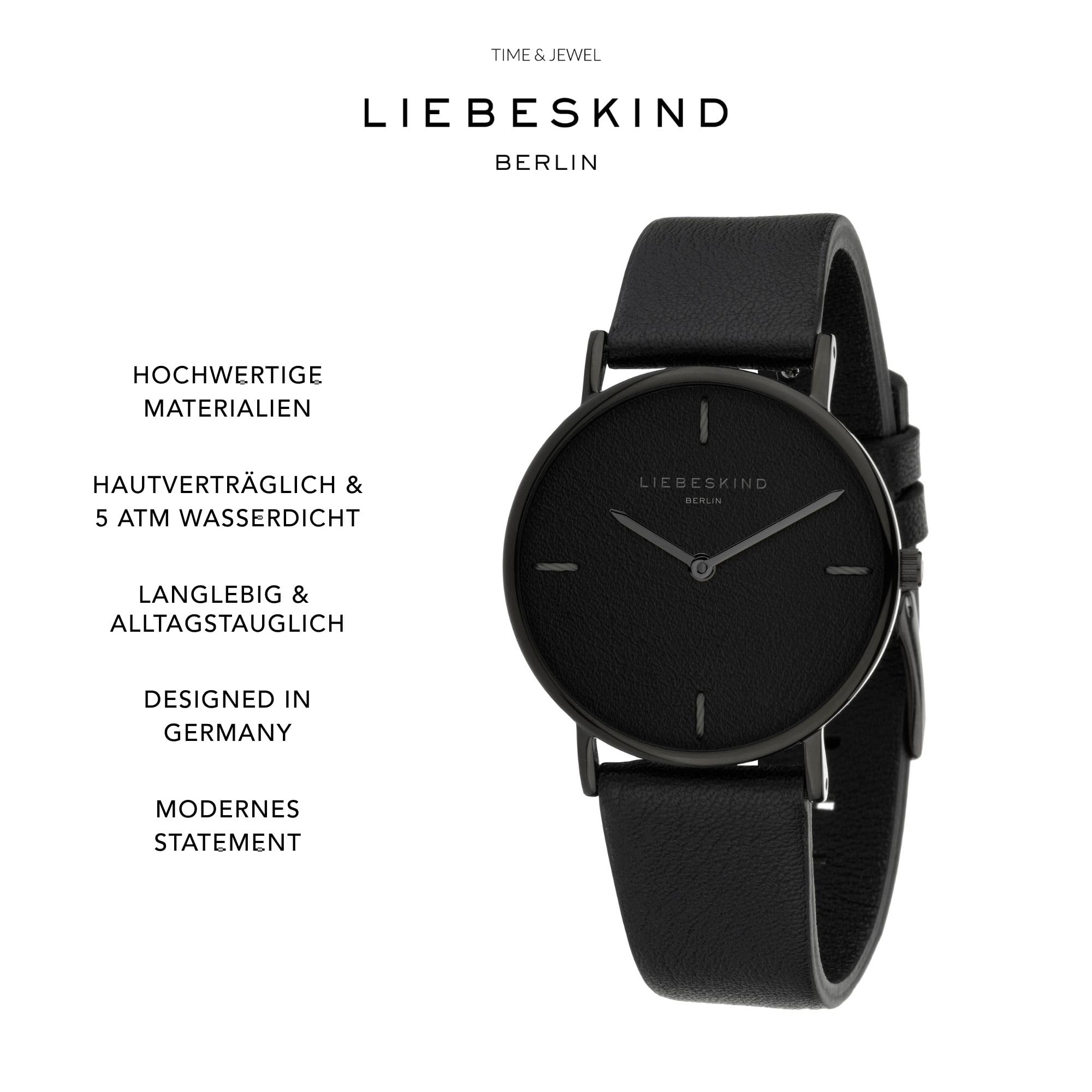 Liebeskind Berlin Damen Armbanduhr mit Lederzifferblatt – Rundes Gehäuse 34 mm – Lederarmband – 5 ATM wasserdicht