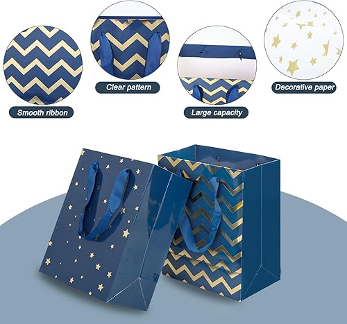 Miniatura 4 de Moretoes Paquete de 4 bolsas de regalo de tamaño mediano con papel de seda, bolsas de regalo azules surtidas de primera calidad para cumpleaños,