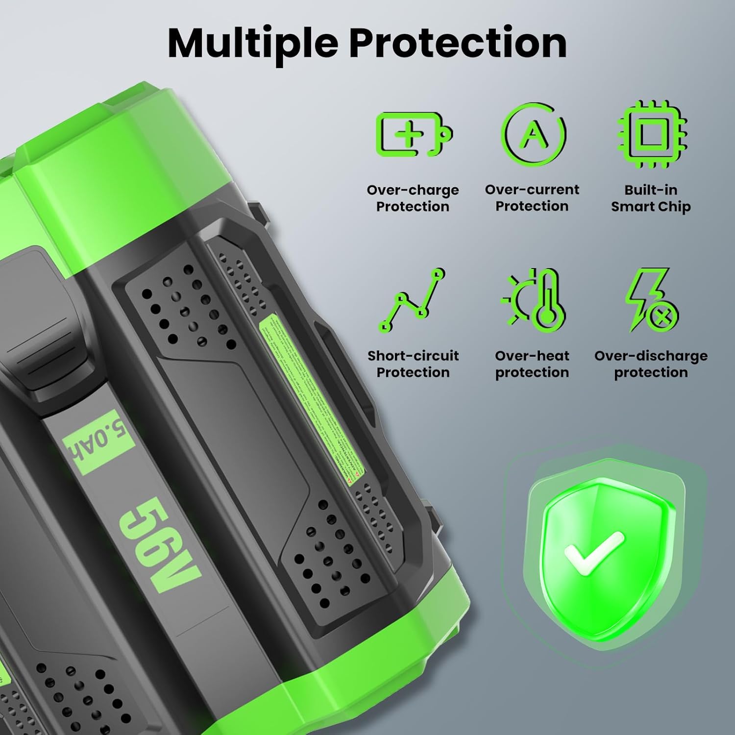 BA5600T 56V 5.0Ah Replacement for EGO Battery, Compatible with EGO Snowblower,Lawn Mower,Leaf Blower,String Trimmer,Hedge Trimmer Tools(Green-5.0Amps)