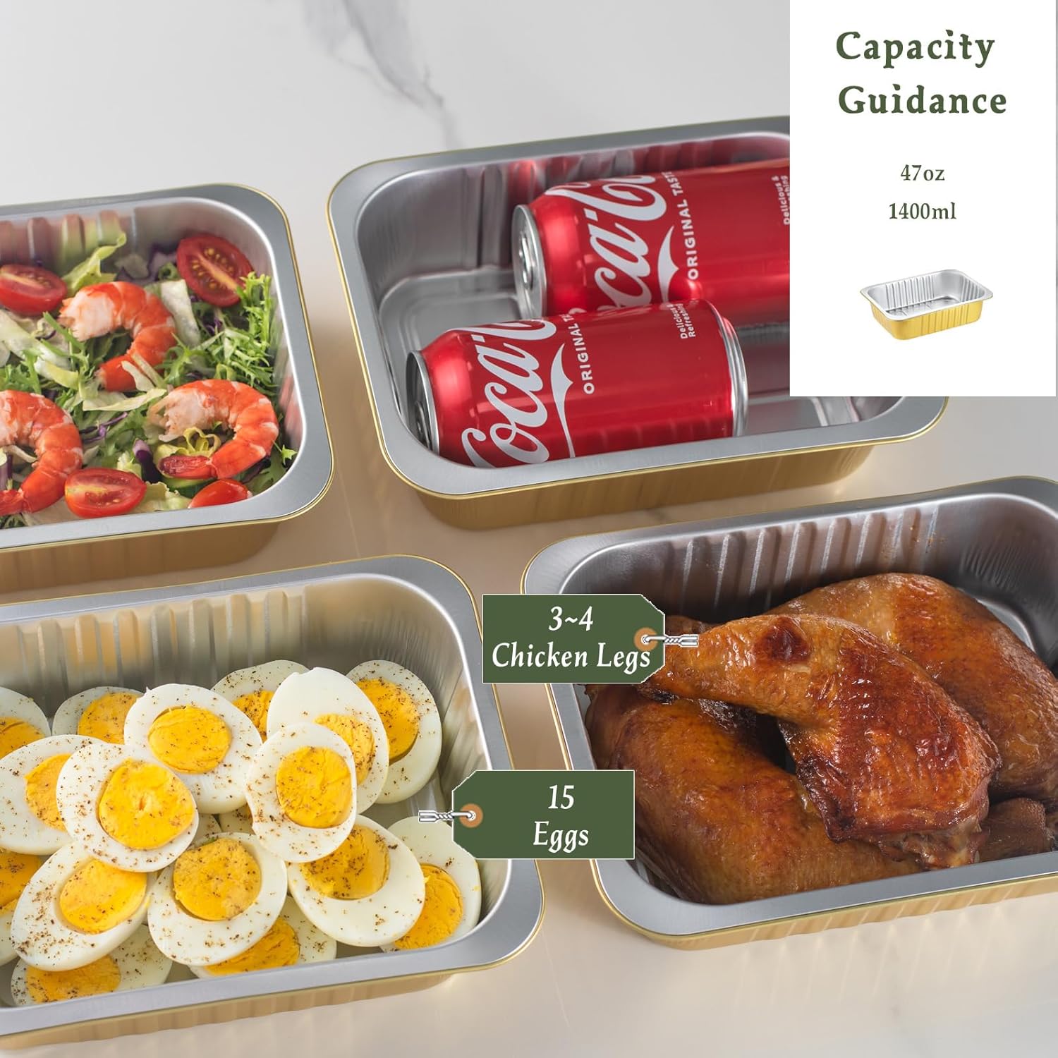 8.5" x 6.5" Sturdy Aluminum Foil Pans with Lids, 50 Pack | 2X Thicker Heavy Duty Reusable Foil Tin | Oven Grill Microwave Safe | 47oz Disposable Baking & Cooking Pans