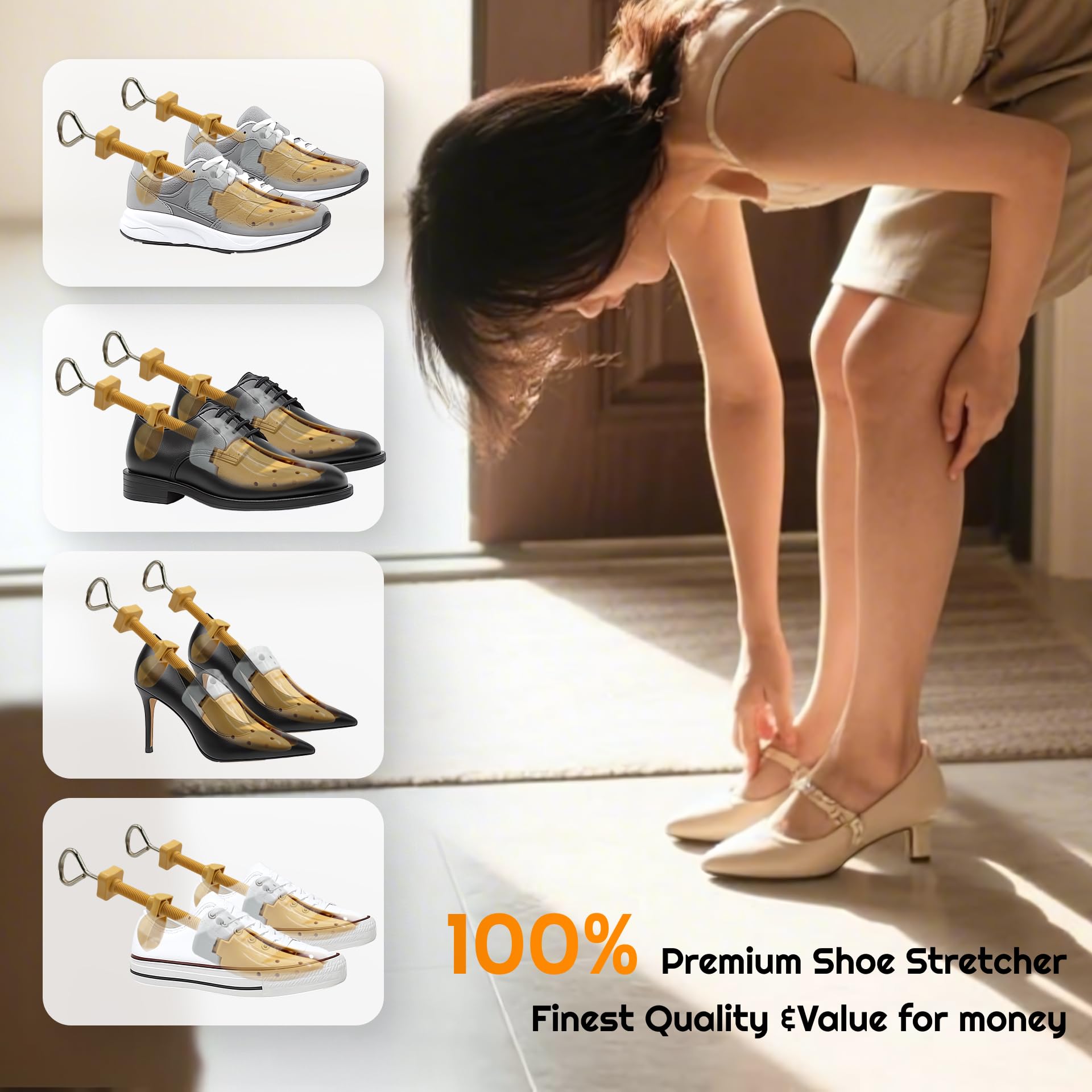 JJDPARTS Estirador de zapatos para mujeres y hombres, par de expansores de zapatos de 4 vías, longitud y ancho ajustables