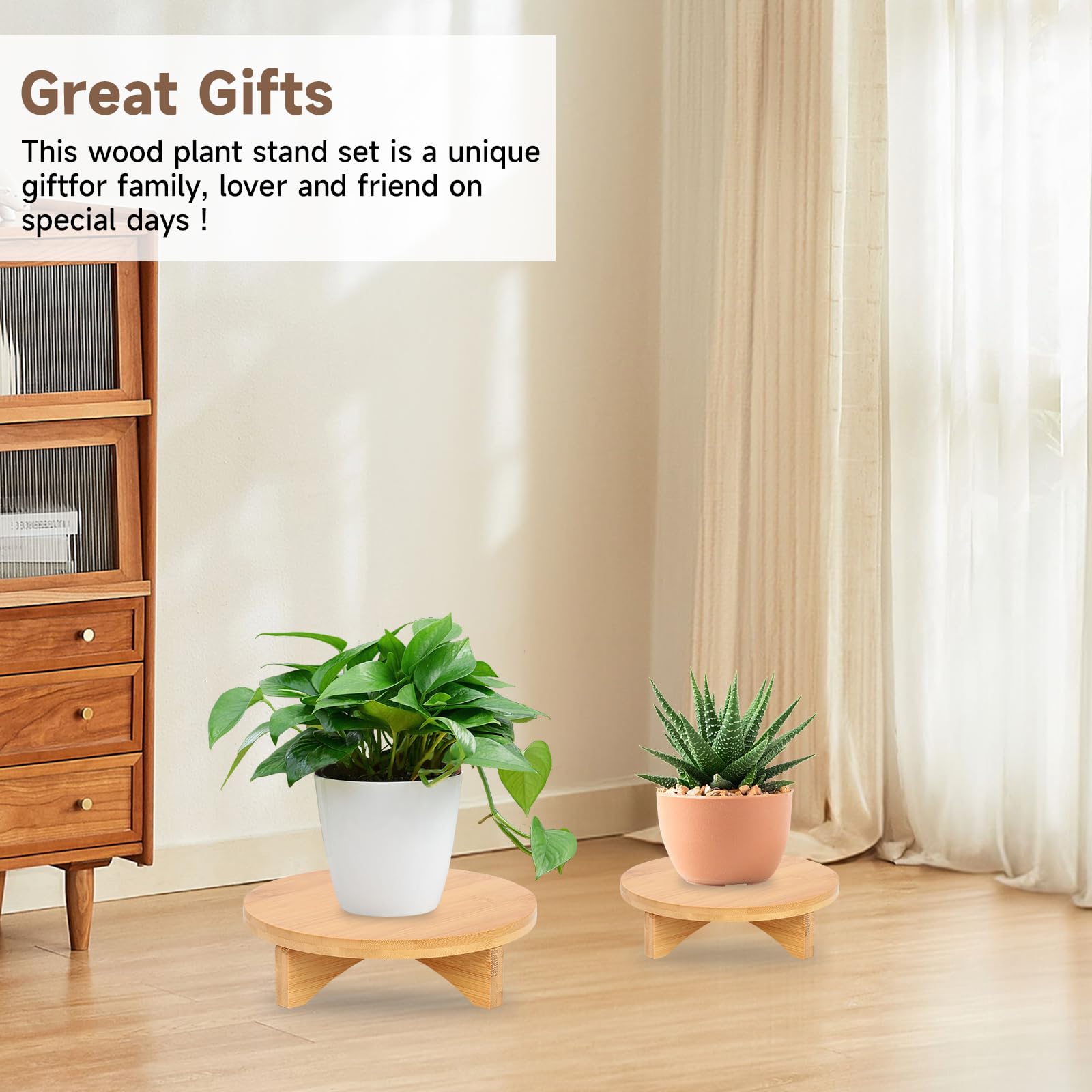 Rehausseur Bois Intérieur Lot De 3 Supports De Plantes En Bois Pour Intérieur Et Extérieur, Support Rond En Bois Pour Décoration De 15,2 Cm, 20, 3 Cm, 25,4 Cm, Support De Pot De