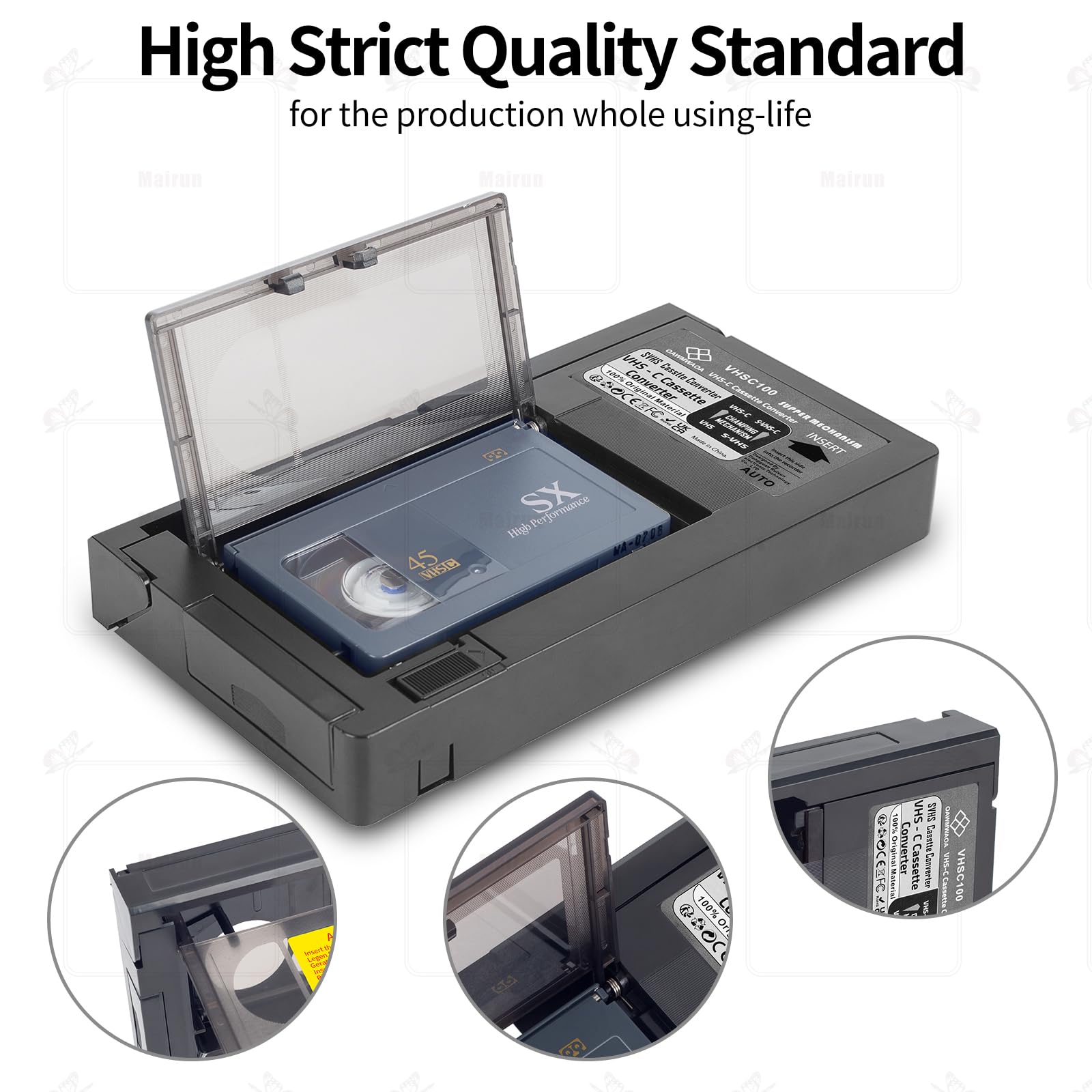 Adaptateur cassette VHS C, compatible SVHS VHS-C vers VHS, caméscopes motorisés, idéal pour lecteur magnétoscope, lecteur de cassette vidéo et conversion VHS vers numérique