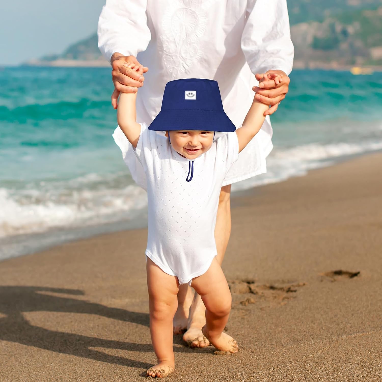 Cooraby 4 Pack Baby Sun Hat Breathable Bucket Hat Toddler Sun Protective Adjustable Hats with Wide Brim for Baby Girl Boy