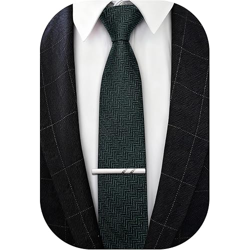 Barry.Wang Mens Cotton Herringbone Pattern Ties 2.76'' Striped Skinny Long Tie Vintage Casual Wool Blend Necktie Clip Sets