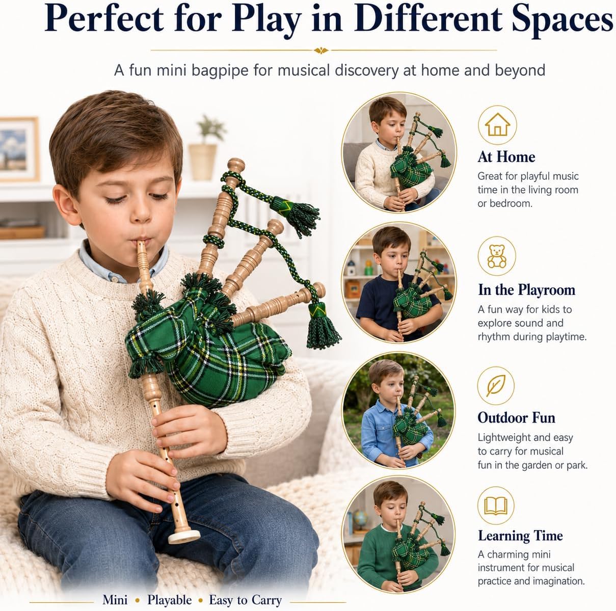 McWilliams Mini Miniature Bagpipe, Bagpipe for Beginners Playable Mini Gift (IRISH GREEN) image 2
