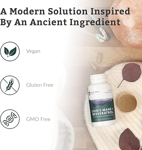 Miniatura 4 de Nutritional Roots Melena de león y resveratrol, 800 mg de extracto de melena de león, resveratrol trans a base de plantas, suplemento cerebral para