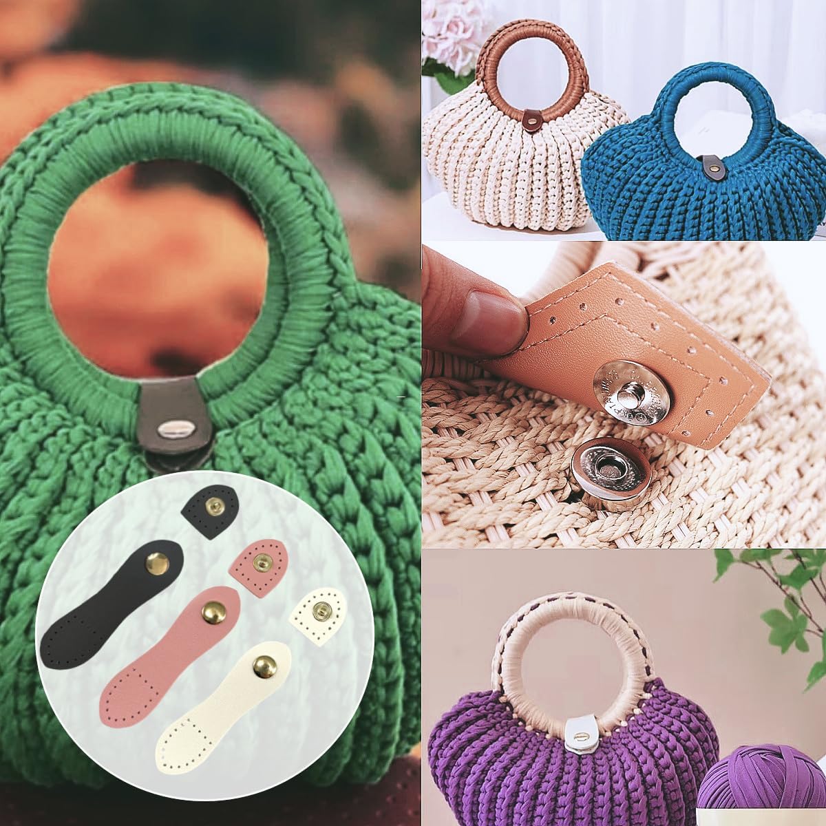 10 Sets Leather Snap Buckles Leather Tab Closure, Sew On Leather Tab Closures Buckles Fasteners for Handbags Shoulder Bags Purses DIY Craft Sewing Accessories (5 Colors)