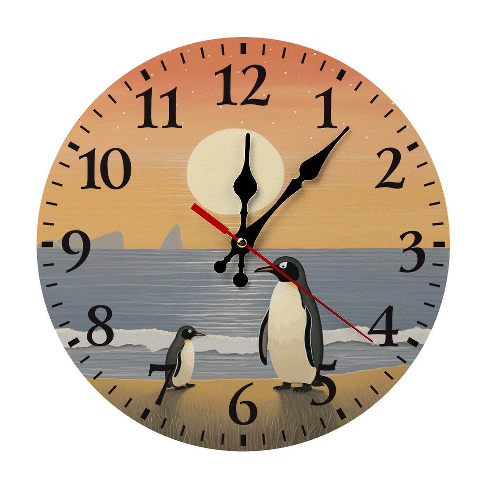 NTVOWPZO 10 Inch Wall Clock Two Penguins Pictures Battery Operated Wall Clocks Silent Non-Ticking Round Wall Clock for Living Room Kitchen Home Office Wall Decorative Clock