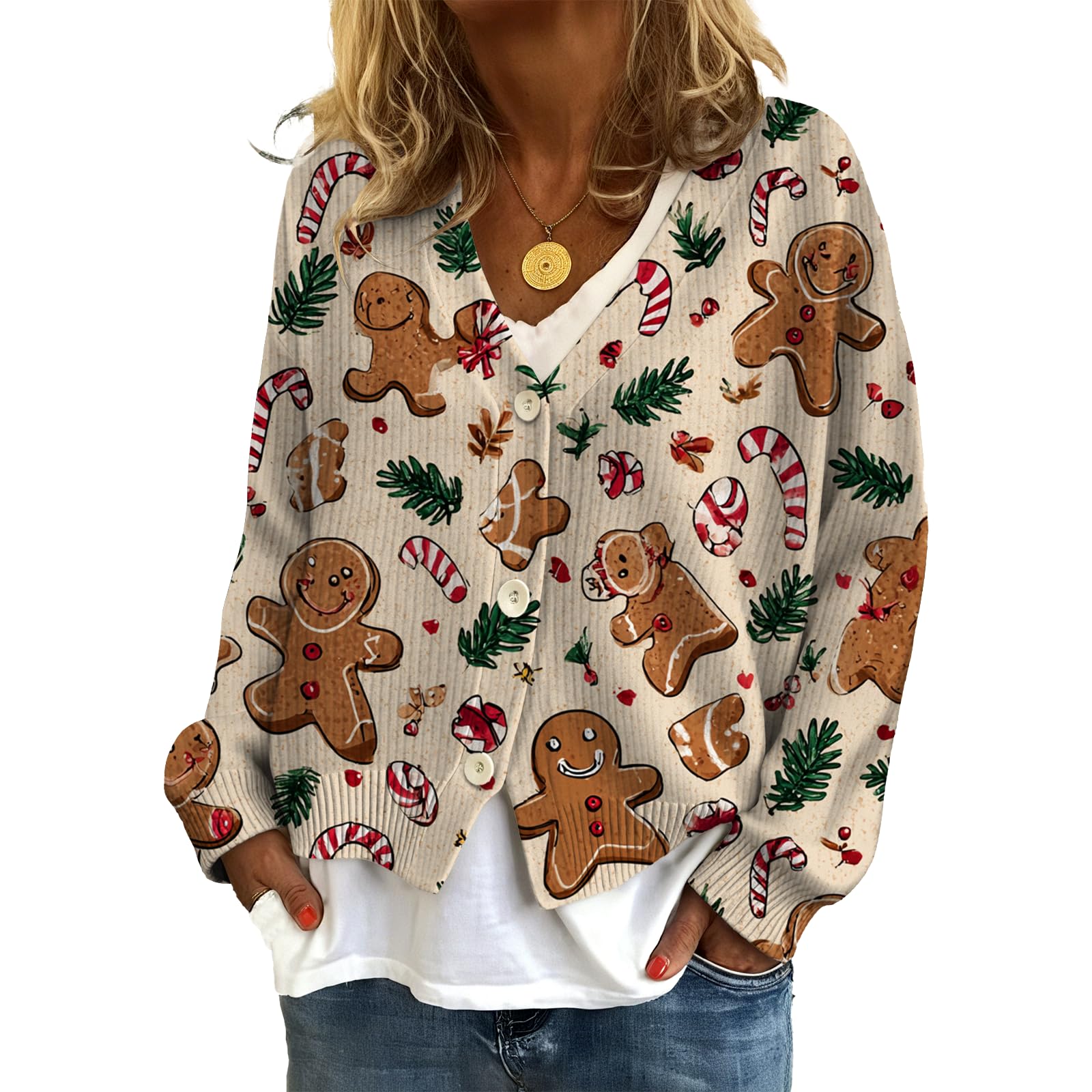 Christmas Sweaters for Women 2025 Vneck Button up Sweater Pullover Knitted Jumper Tops Loose Fit Fall Cardigans