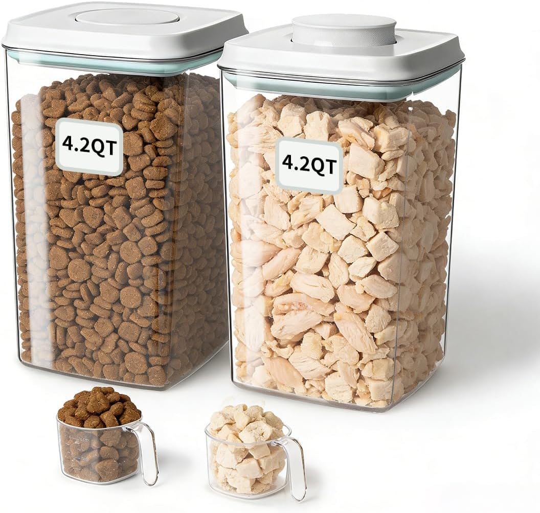 Dog-Cat Food Storage Containers 2 Pack, 4.2 Qt Each, Airtight