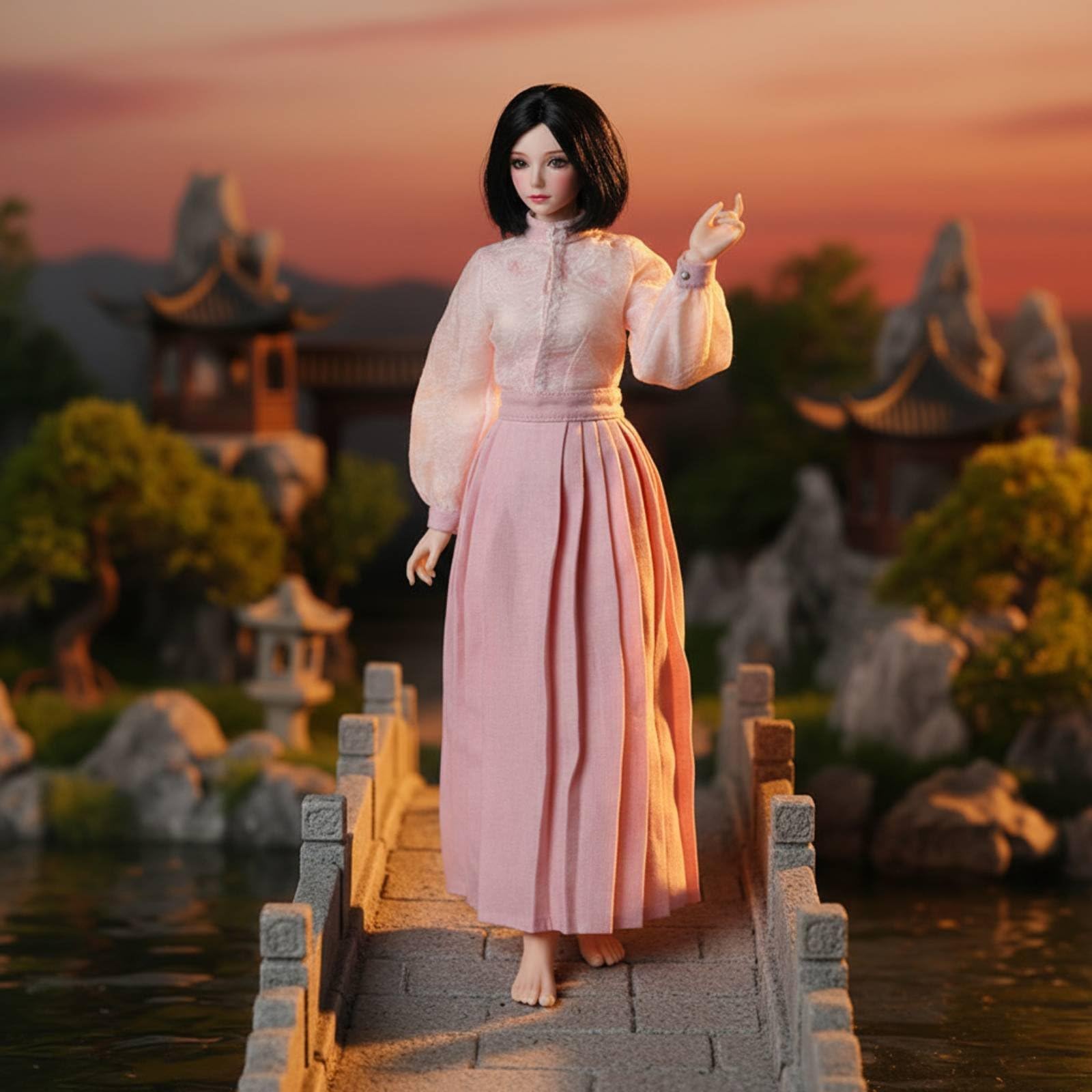 predolo Traditionelles Chinesisches Kleid Puppenkleidung Outfit Bluse Rock Kostüm Traditionsstil Pleated Silhouette für Fotoshootings Dioramen Sammlung Größe , A-Stil