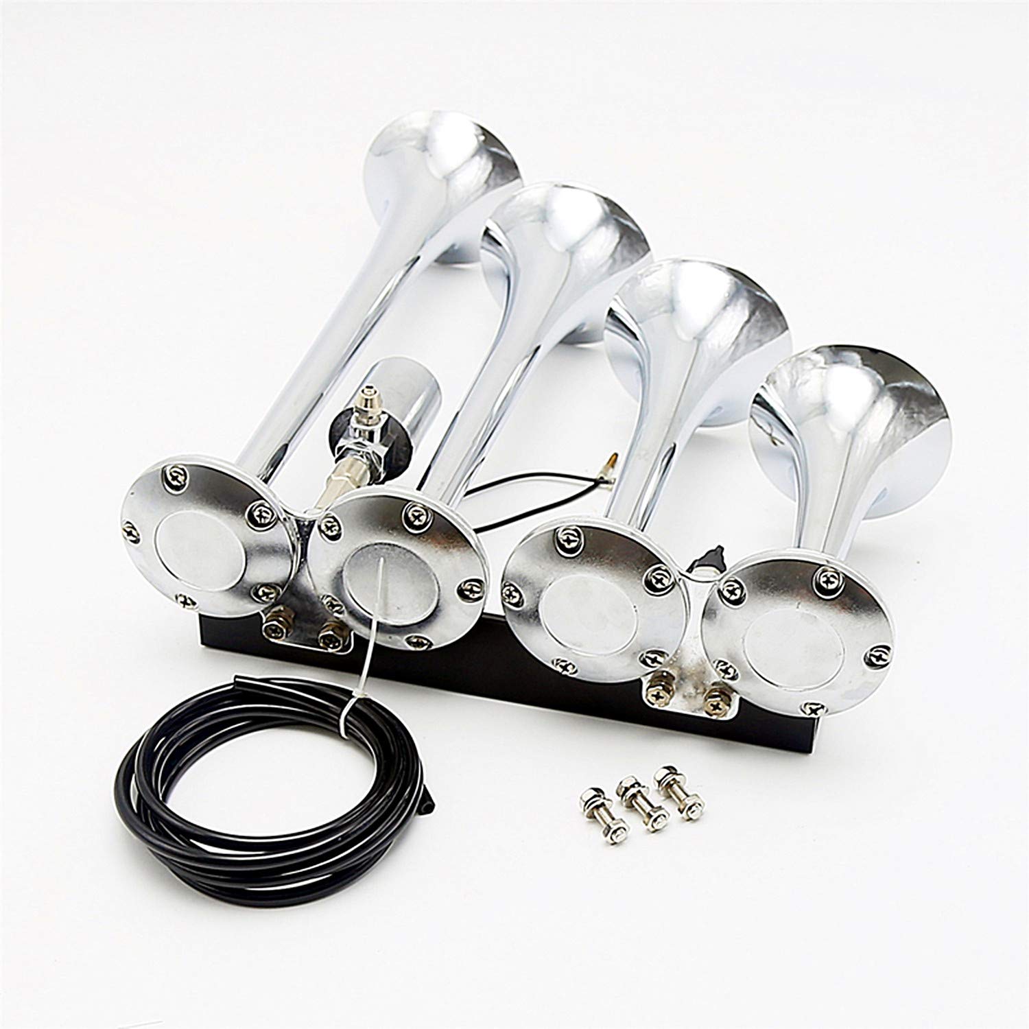 auto Avvisatore acustico per clacson a solenoide Tromba d'aria Impermeabile Fischio a quattro tubi Argento 12V175DB La valvola elettromagnetica qualsiasi veicolo camion Treni Barche Lorrys Vans