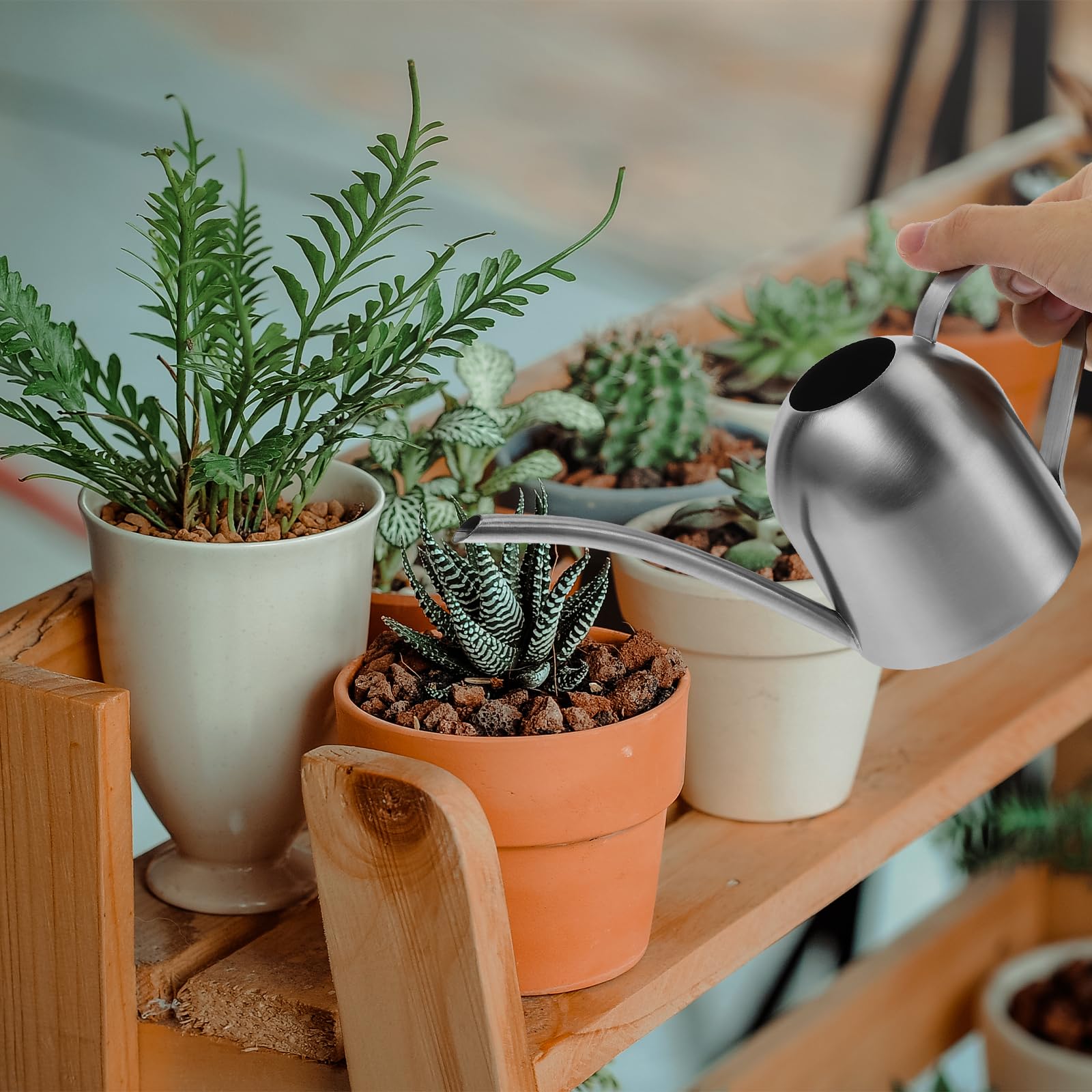 Yardwe Edelstahl Gießkanne 500Ml Für Zimmerpflanzen Indoor Mit Langen Auslauf Zur Präzisen Bewässerung Von Pflanzen Und Blumen Im Garten Und Zuhause