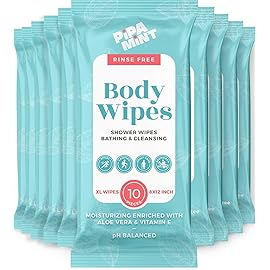Body Wipes XL Shower Wipes Body Wipe for Adults Bathing, Traveling, Camping, Gym, Car, Elderly, Bedridden - Bath Wipe - Disposable Washcloths for Adults No Rinse