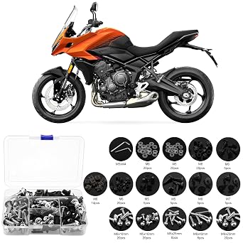 Windance 194pcs/set M5 M6 Fairing Bolt Kit Fit for Yamaha Honda Kawasaki Suzuki BMW Motorcycle Mounting Kits Washers Nuts Screws Clips, Aluminum Alloy Screws Fasteners (Silver)