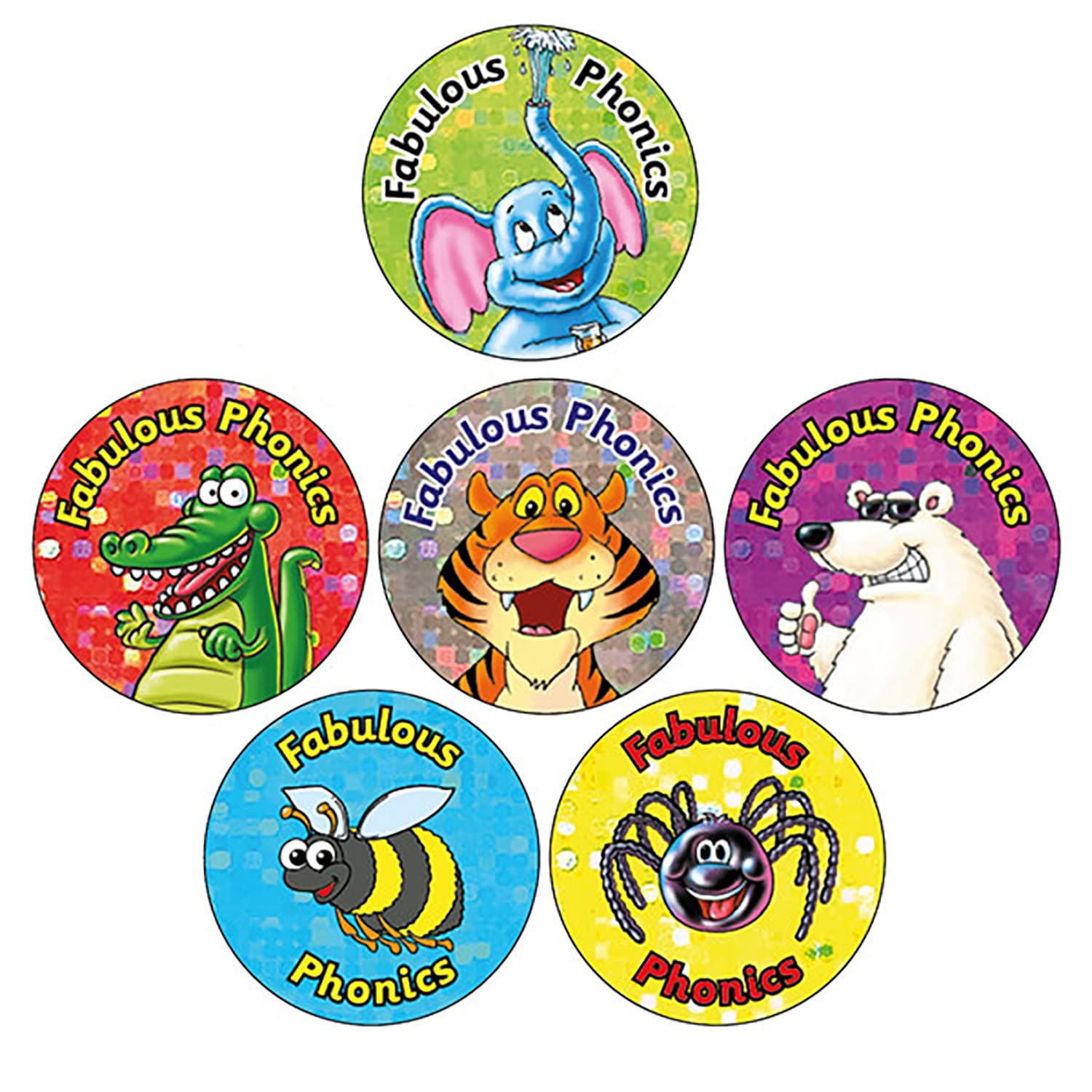 Primary Teaching Services Ltd Multicoloured 280 Holographic Sparkly Fabulous Phonics Motivational Childrens Pupils School Teachers Praise Reward Stickers Value Pack 20Mm Primary Teaching Services