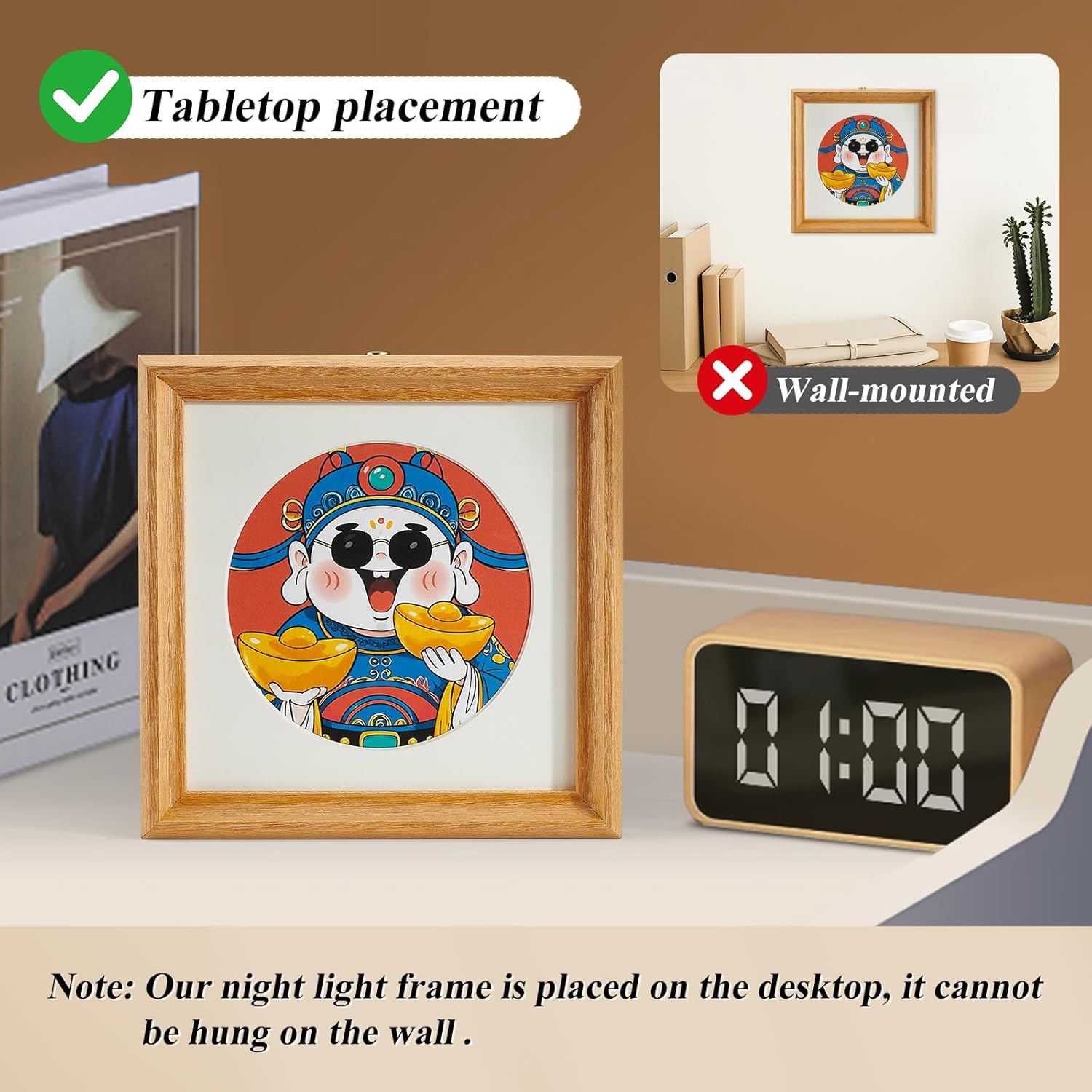 Picture Frame with Night Light, Hand-made Traditional Artwork, Decor For Home Bedroom Living Room Office Porch