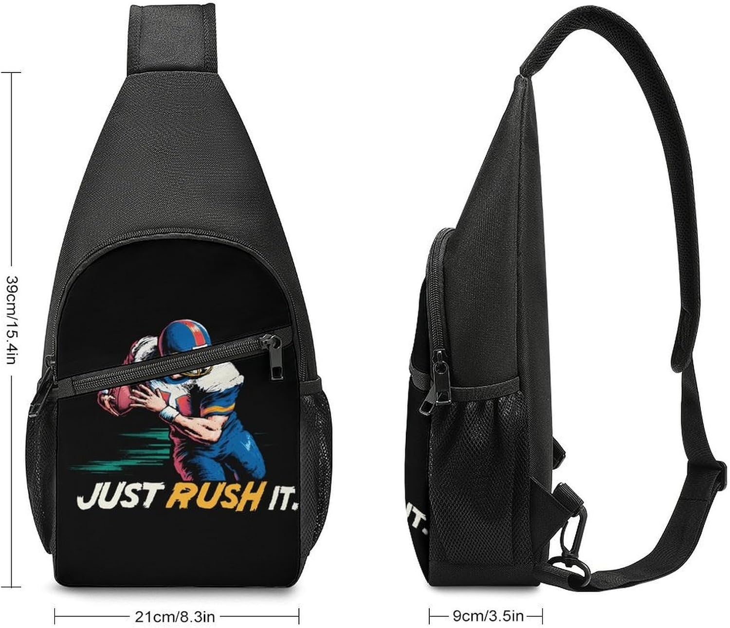 Just Rush It Football Player Crossbody Sling Backpack Chest Bag Daypack | unisex,trendy,with convertible and detachable shoulder strap,side pockets