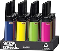 BIC EZ Reach Lighters, 40-Count Tray Assorted Colors - Long Reach Wand for Safe Candle, Grill & Fireplace Lighting