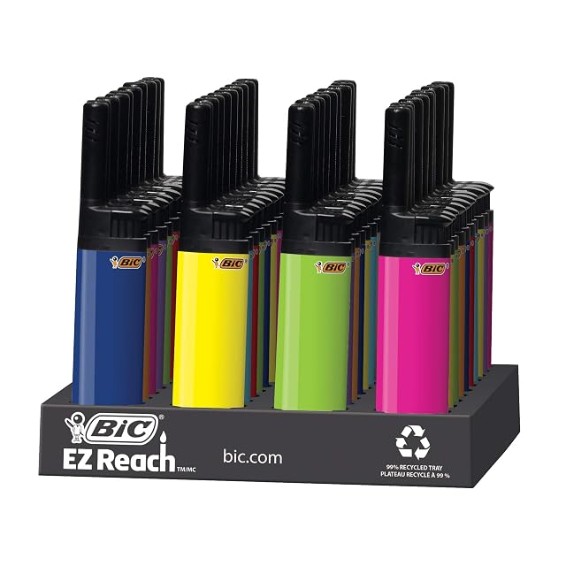 BIC EZ Reach Lighter Assorted Colors 40-Count Tray Colors Will Vary Great for Candle Lighting
