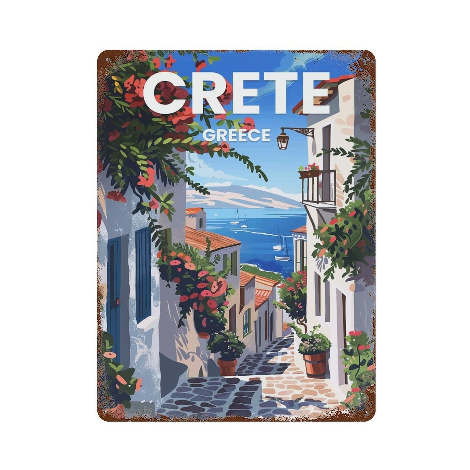 Island of Crete Weathered Tin Sign 15.7"x11.8", for Basement, Hobby Room And Garage Decor, Rustic Home Decor