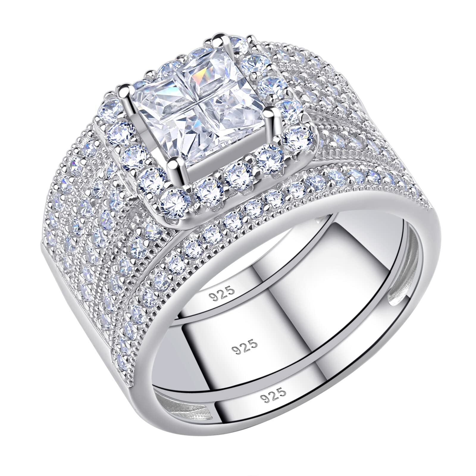 Bagues de mariage en argent 925 avec zircon coupe princesse d'exception - 7