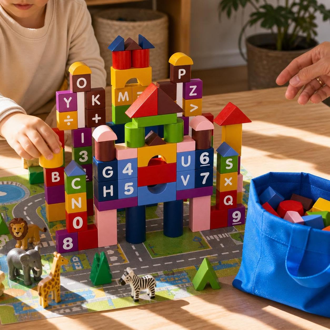 Blocs Construction Bois, Jouet Éducatif , 108 pièces, emballage individuel