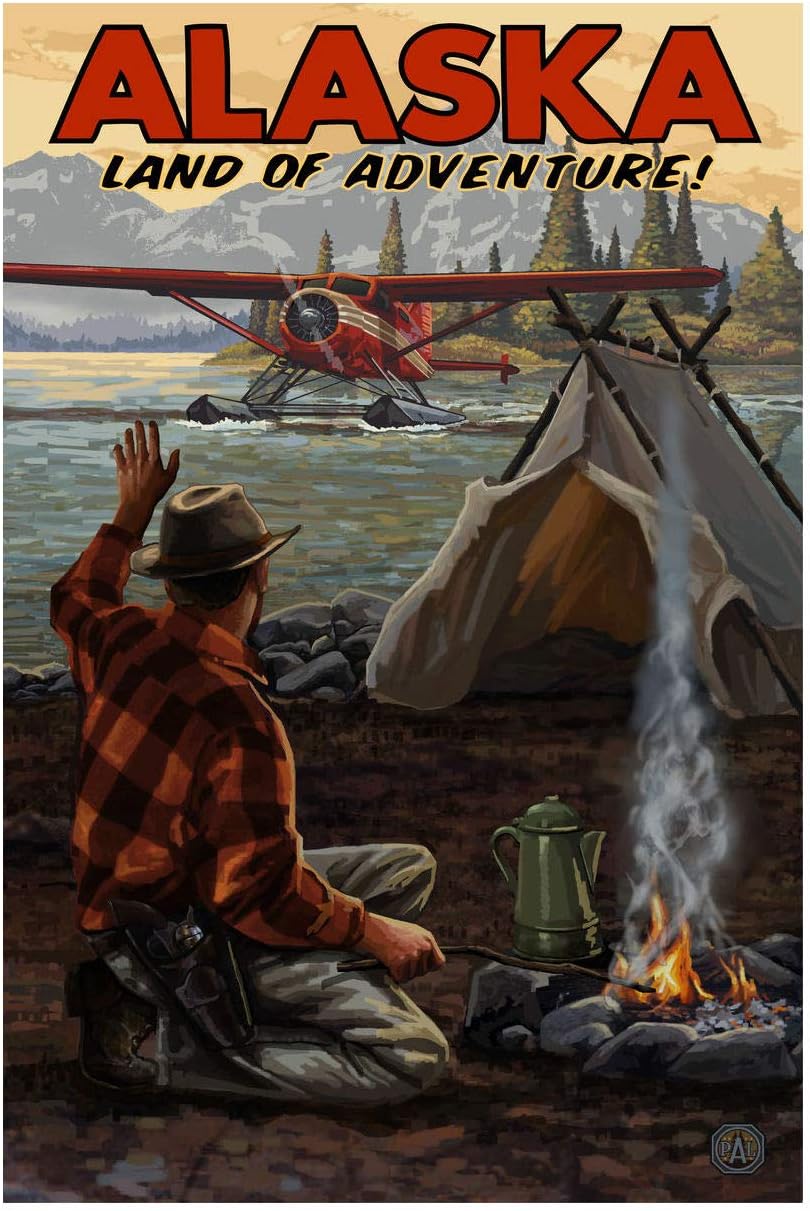 Art of Place Alaska Land of Adventure Wilderness Arrival Plane Giclee Art Print Poster from Travel Artwork by Artist Paul A. Lanquist 12" x 18"